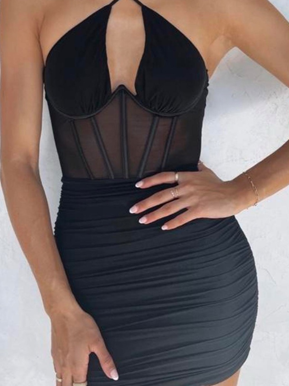 WHITE FOX BOUTIQUE Mesh BLACK BodyCon Mini Dress SMALL NEW